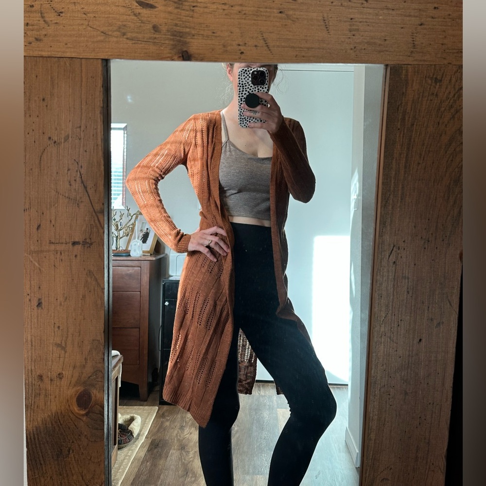 Long Terracotta/Rust Knit Cardigan